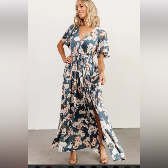 Baltic Born Sicily Satin Maxi Muted Yellow Floral Dress - Picture 7 of 7